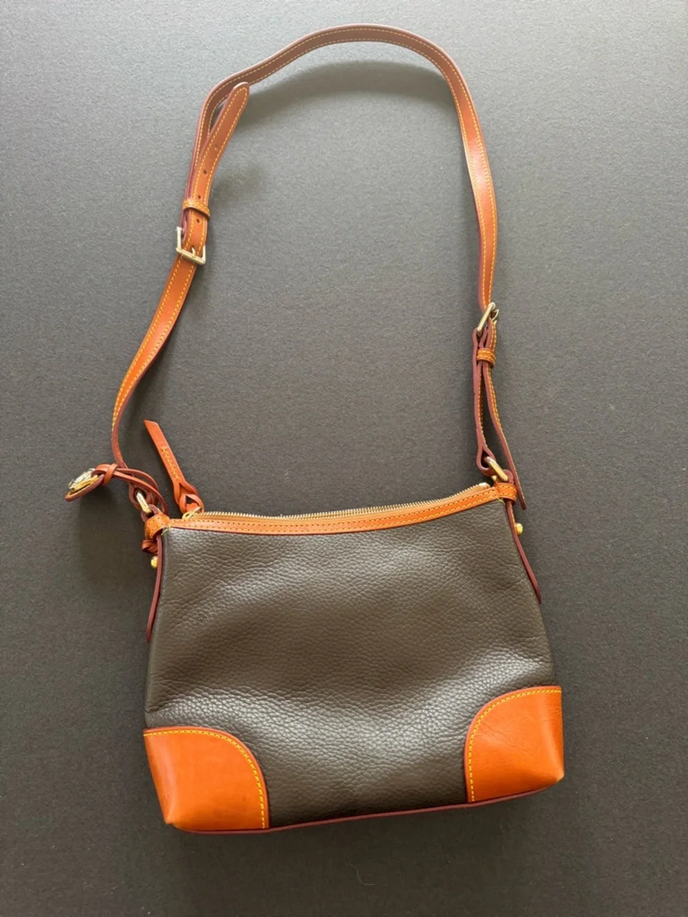 Compact Brown and Tan Leather Crossbody Bag - Picture 2 of 6